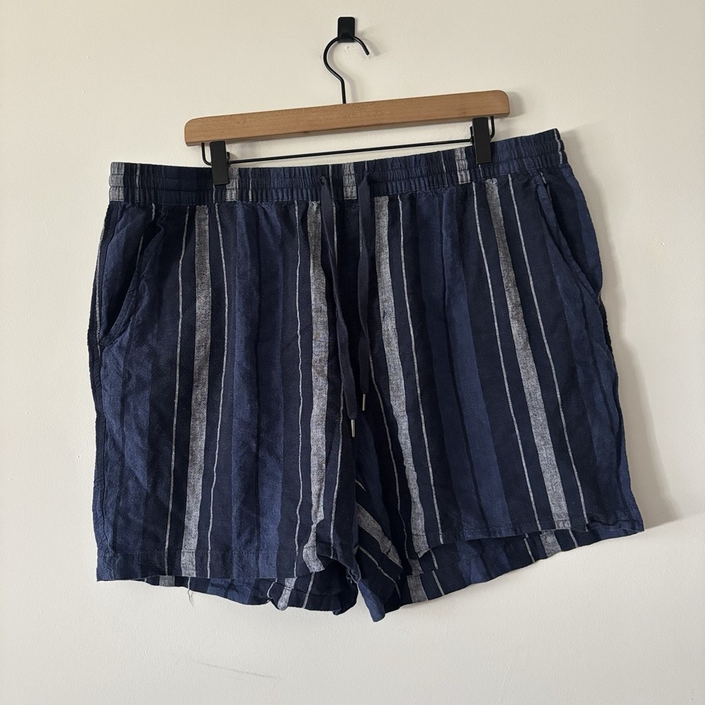 Christian‎ Lacroix Men's XL Linen Blend Shorts Blue Striped Coastal Beach Preppy